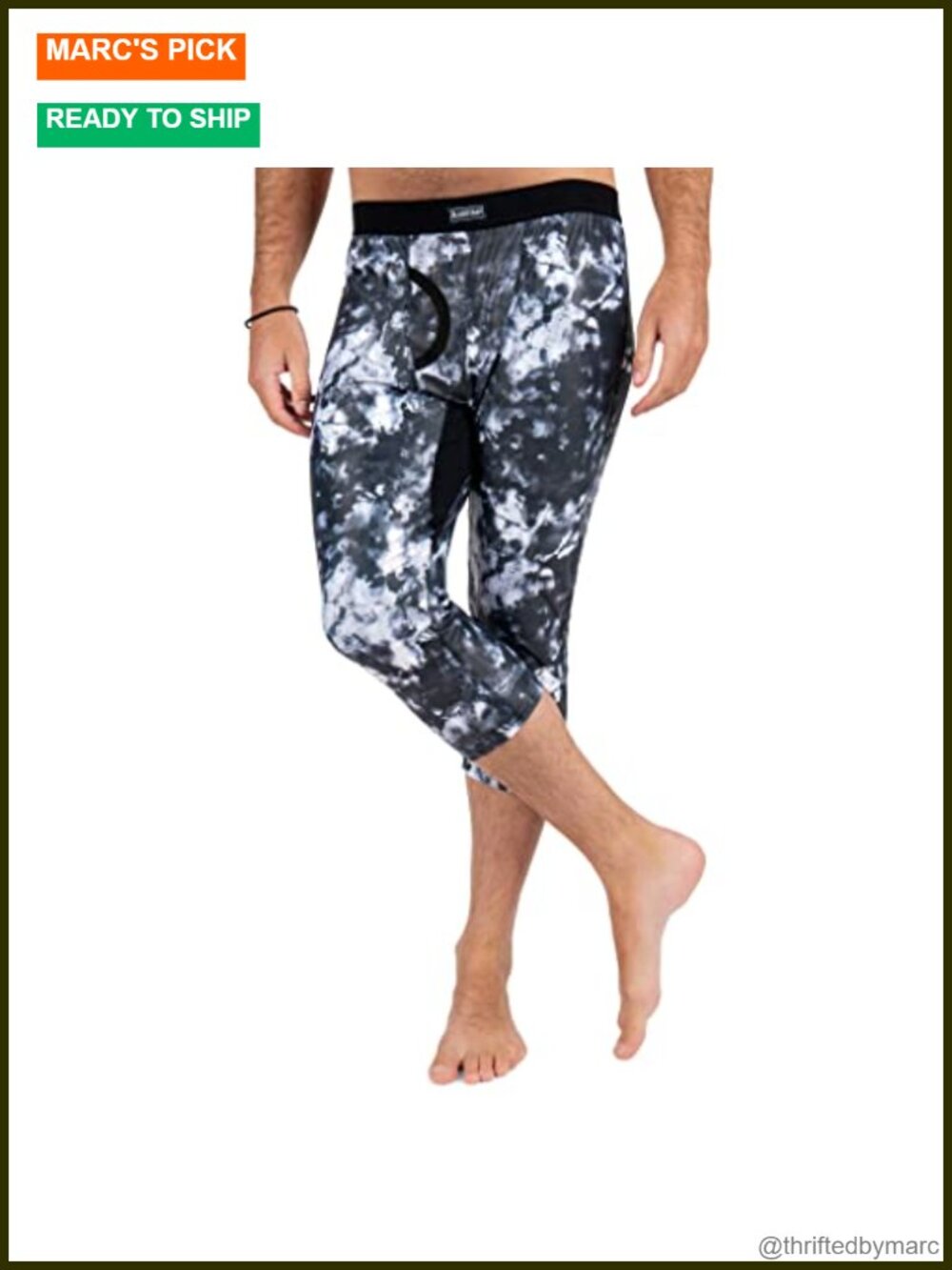Men's 3/4 Leg Base Layer Pant 4-Way Stretch Spandex